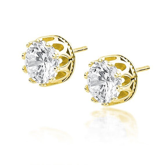 ankabizuteria.pl Srebrne kolczyki pozłacane z białą cyrkonią w koszyc