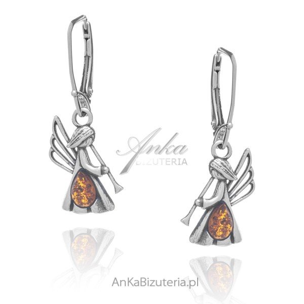 ankabizuteria.pl Kolczyki srebrne ANIOŁKI z bursztynem