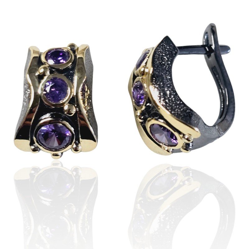 ankabizuteria.pl Kolczyki srebrne pozłacane i oksydowane z fioletową