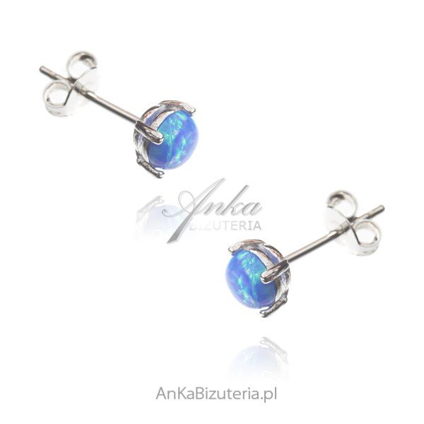 ankabizuteria.pl Kolczyki srebrne z niebieskim opalem na sztyft