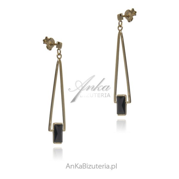 ankabizuteria.pl Kolczyki srebrne pozłacane z czarnym onyksem