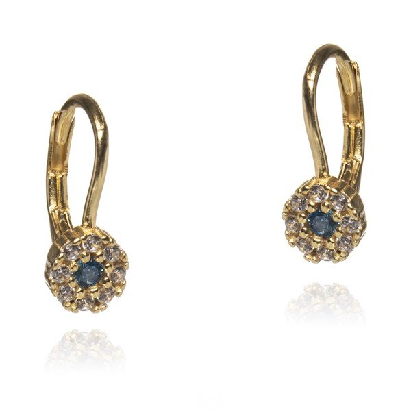 ankabizuteria.pl Kolczyki srebrne pozłacane z białą i niebieską cyrko