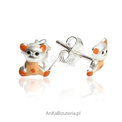 ankabizuteria.pl Kolczyki srebrne rodowane dla dziewczynek - Misie