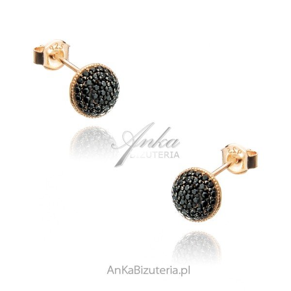 ankabizuteria.pl Kolczyki srebrne pozłacane różowym złotem z czarnymi