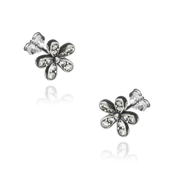 ankabizuteria.pl Kolczyki srebrne kwiatki oksydowane z cyrkoniami