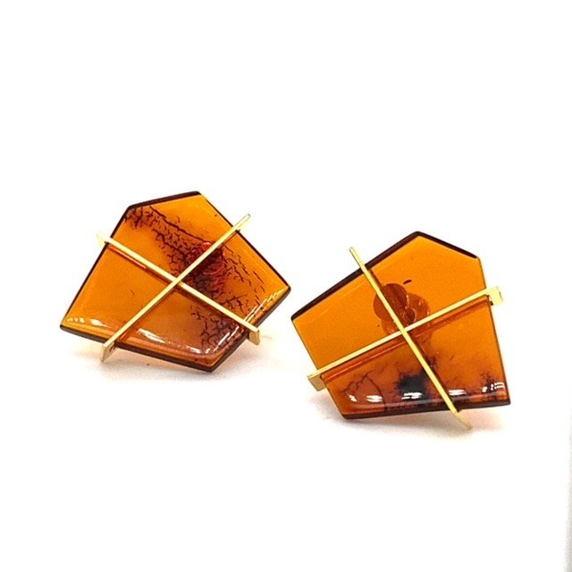 ankabizuteria.pl Kolczyki srebrne pozłacane z bursztynem koniak POLYG