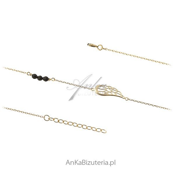 ankabizuteria.pl Bransoletka srebrna pozłacana skrzydełko z czarnymi