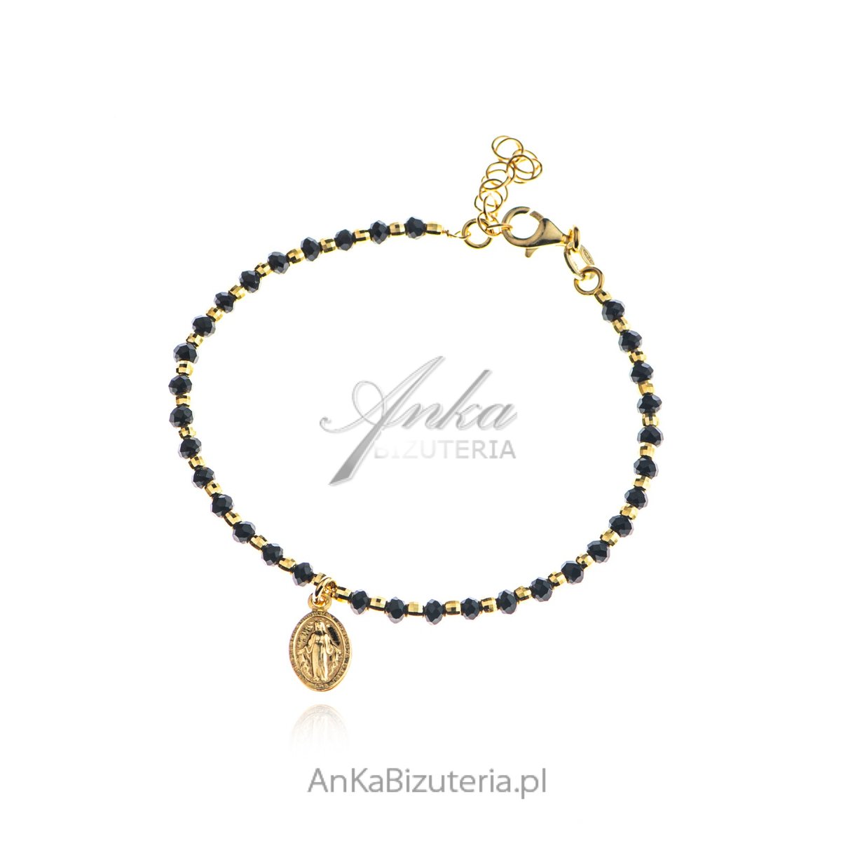 ankabizuteria.pl Bransoletka srebrna pozłacana z czarnymi onyksami