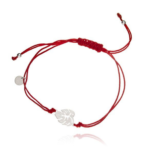 ankabizuteria.pl Bransoletka srebrna na czerwonym sznureczku LIŚĆ MON