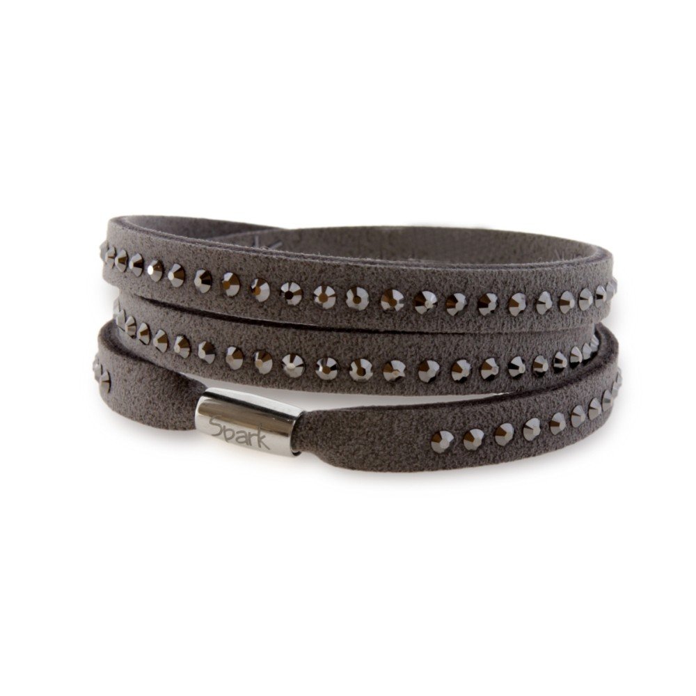 ankabizuteria.pl Bransoletka Cristals na szarej alcantrze z czarnymi