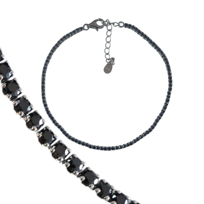 ankabizuteria.pl Bransoletka srebrna TENIS z czarnymi cyrkoniamii