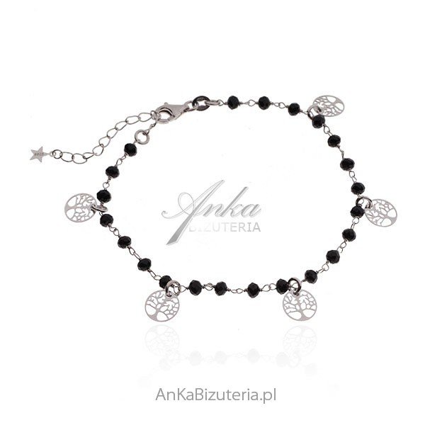 ankabizuteria.pl Bransoletka z czarnymi onyksami z DRZEWKAMI SZCZĘŚCI