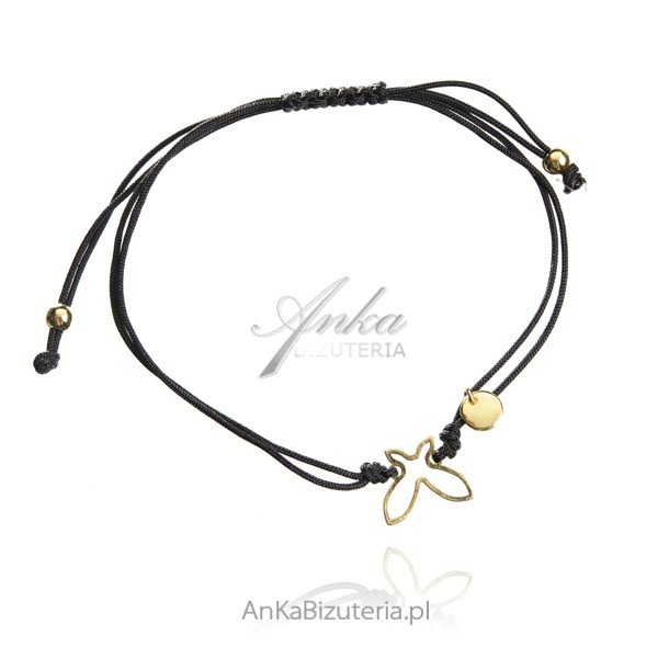 ankabizuteria.pl Bransoletka srebrna pozłacana na czarnym sznureczku