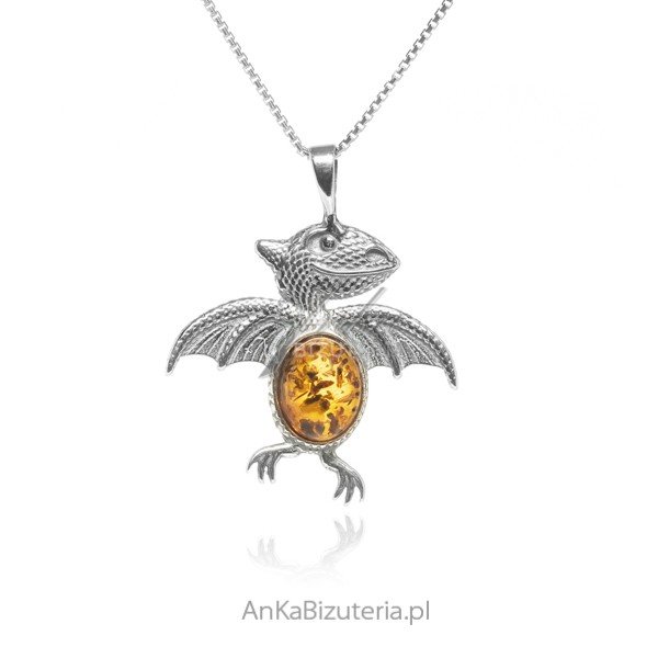ankabizuteria.pl Zawieszka srebrna z bursztynem DINOZAUR