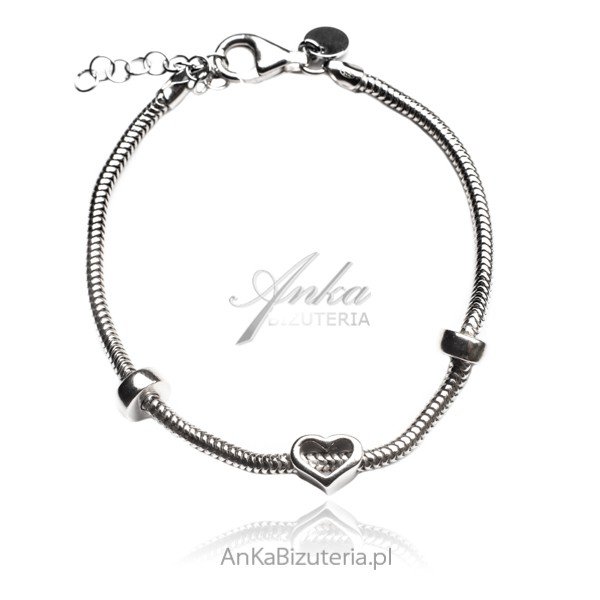 ankabizuteria.pl Bransoletka srebrna z serduszkiem o splocie wężykowy