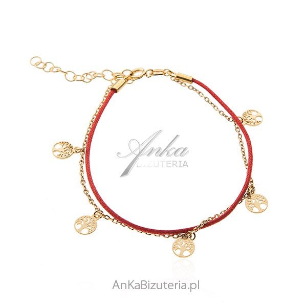ankabizuteria.pl Srebrna bransoletka pozłacana na czerwonym sznureczk