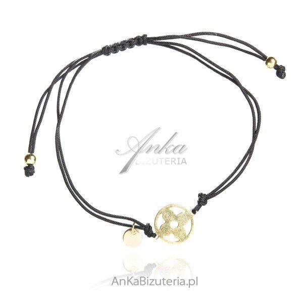 ankabizuteria.pl Bransoletka srebrna pozłacana na czarnym sznurku KW