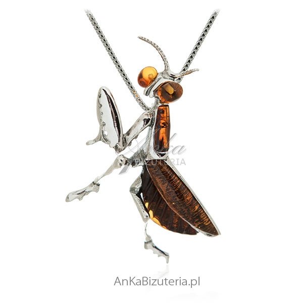 ankabizuteria.pl Zawieszka srebrna z bursztynem - Piękna MODLISZKA