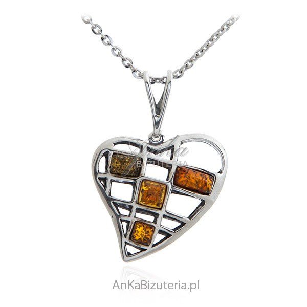 ankabizuteria.pl Srebrna zawieszka z bursztynem SERCE - duża