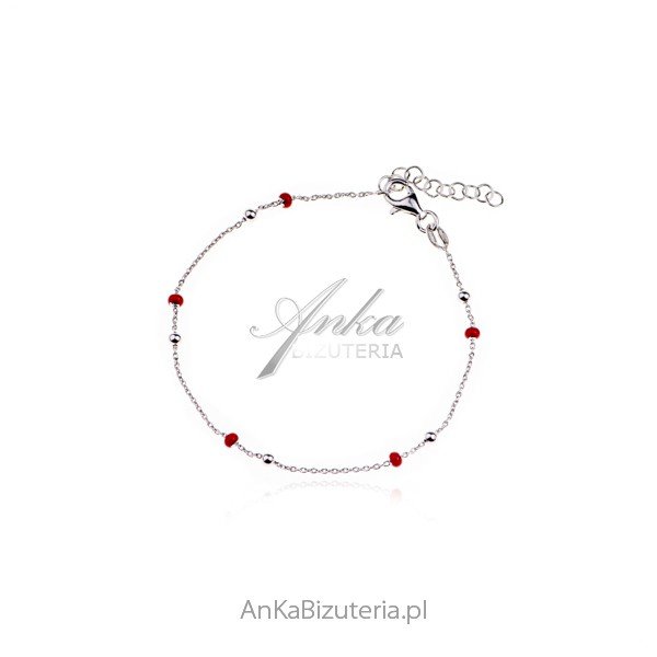 ankabizuteria.pl Bransoletka srebrna z czerwonymi subtelnymi koralika