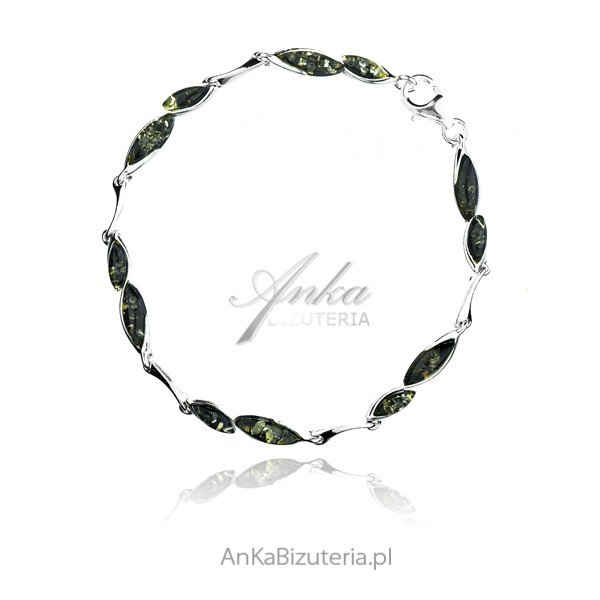 ankabizuteria.pl Bransoletka srebrna z zielonym bursztynem ROSA O POR