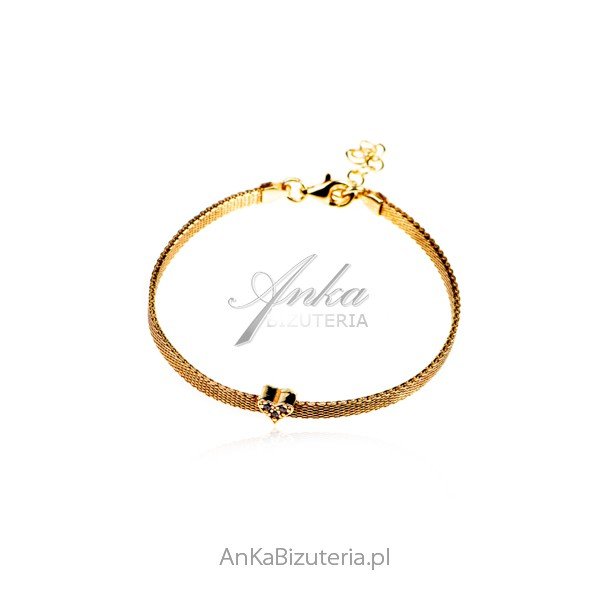 ankabizuteria.pl Bransoletka srebrna pozłacana z serduszkiem i cyrkon