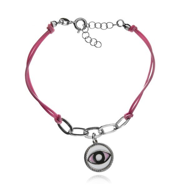 ankabizuteria.pl Bransoletka srebrna na różowym sznureczku OKO PROROK