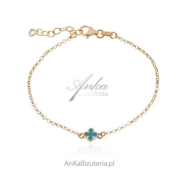 ankabizuteria.pl Bransoletka srebrna pozłacana z niebieską koniczynką