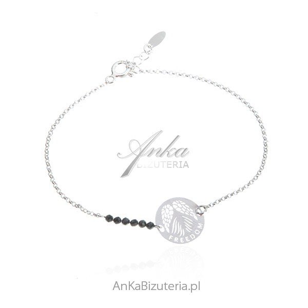 ankabizuteria.pl Bransoletka srebrna z czarnymi spinelami z napisem