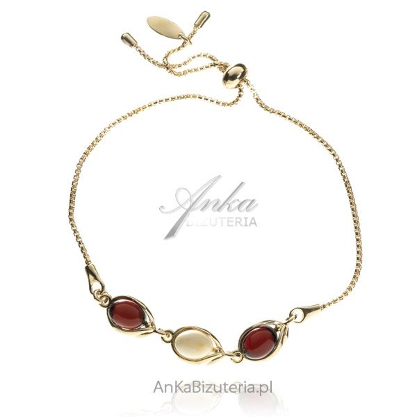 ankabizuteria.pl Bransoletka srebrna pozłacana z wiśniowym i białym b