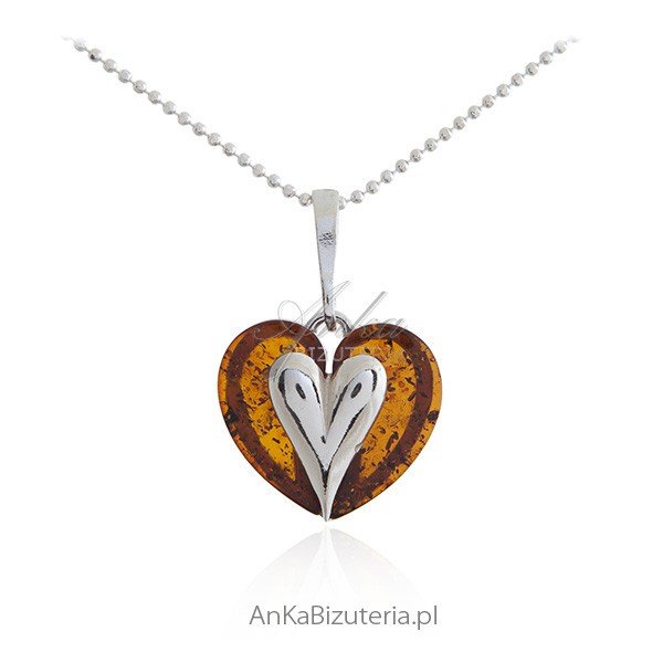 ankabizuteria.pl Wisiorek srebrny - DUŻE SERDUSZKO - z bursztynem