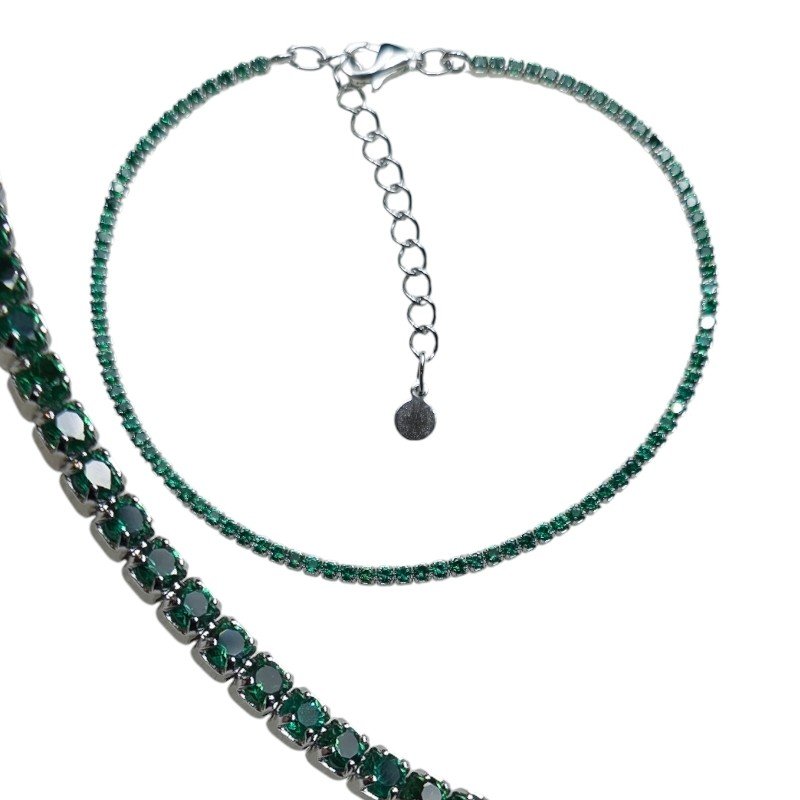 ankabizuteria.pl Bransoletka srebrna TENIS z zieloną cyrkonią