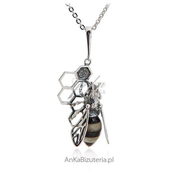 ankabizuteria.pl Zawieszka srebrna Pszczoła na plastrze miodu