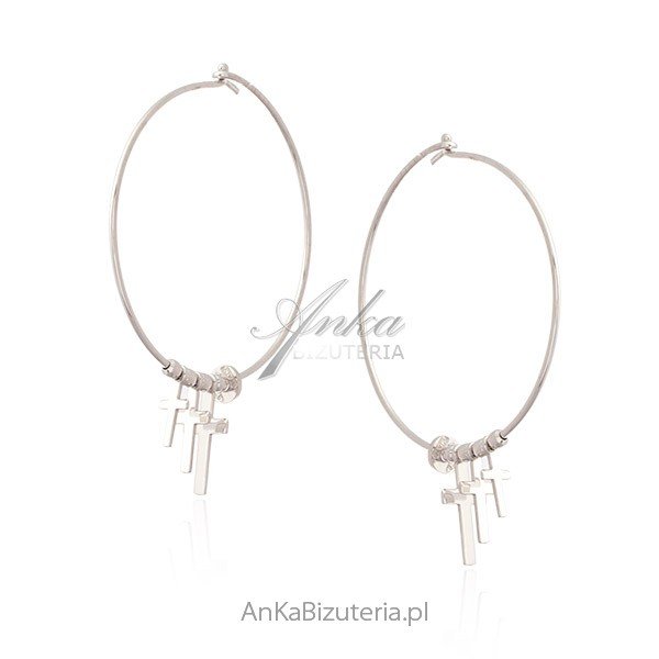 ankabizuteria.pl Srebrne kolczyki kółka z krzyżykami
