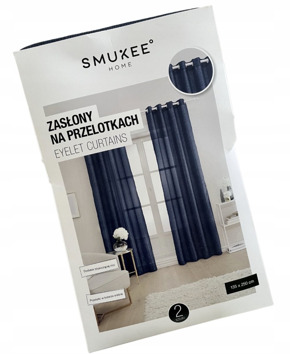 Zasłony na przelotkach kółkach Smukee 135x250 granatowe ze srebrną nitką