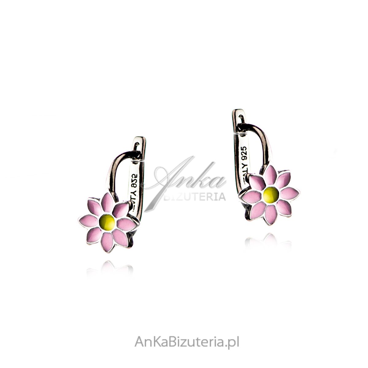 ankabizuteria.pl Kolczyki srebrne dziecięce KWIATKI z różową emalią