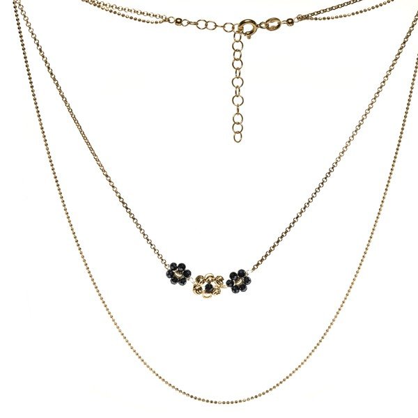 ankabizuteria.pl Srebrny naszyjnik pozłacany z czarnymi kwiatkami