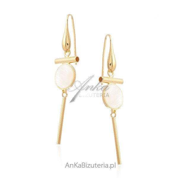 ankabizuteria.pl Kolczyki srebrne pozłacane z białą masą perłową