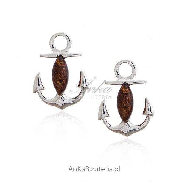 ankabizuteria.pl Kolczyki srebrne z bursztynem - KOTWICE