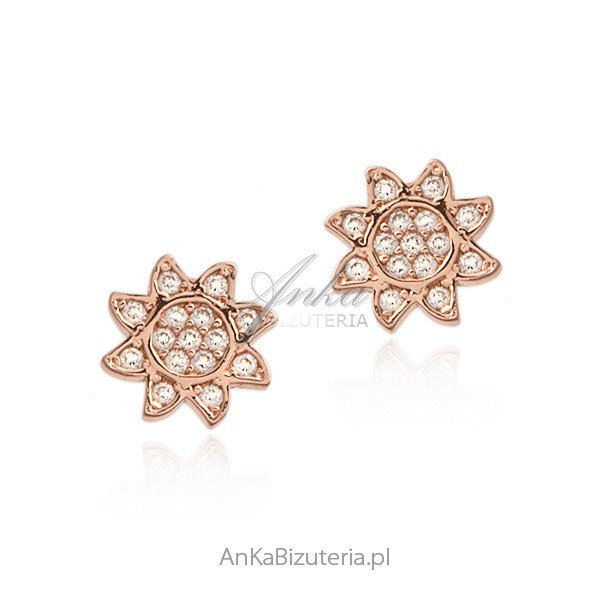 ankabizuteria.pl Kolczyki srebrne pozłacane różowym złotem z cyrkonia