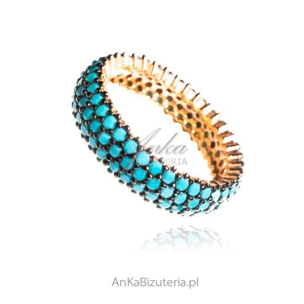 ankabizuteria.pl Pierścionek srebrny pozłacany z turkusami