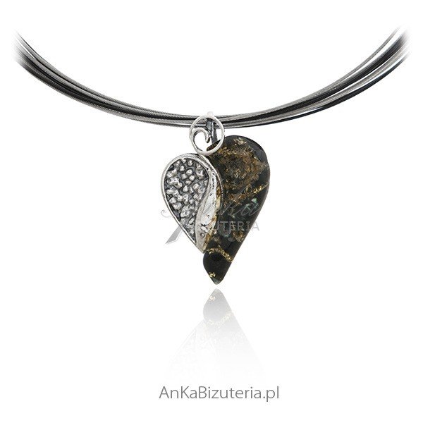 ankabizuteria.pl Wisiorek srebrny z zielonym bursztynem SERCE