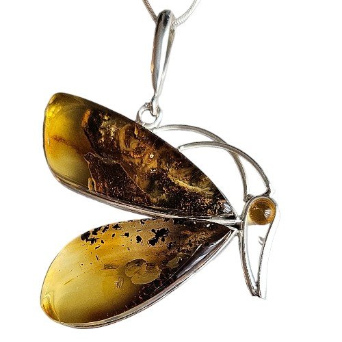 ankabizuteria.pl Niesamowita zawieszka srebrna z bursztynem MOTYL -