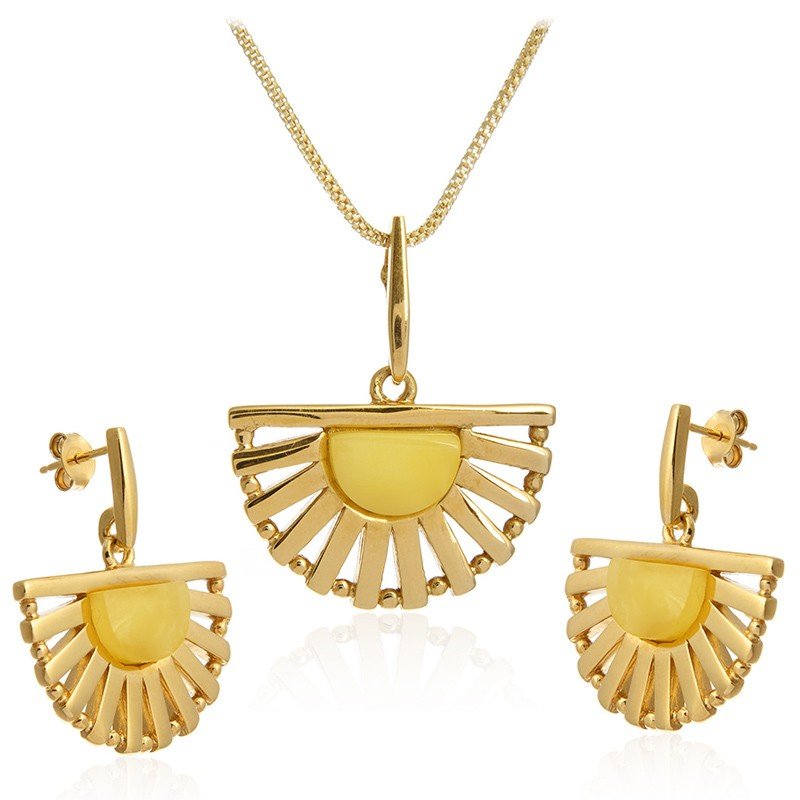 ankabizuteria.pl Nietuzinkowy komplet pozłacany z ółtym bursztynem