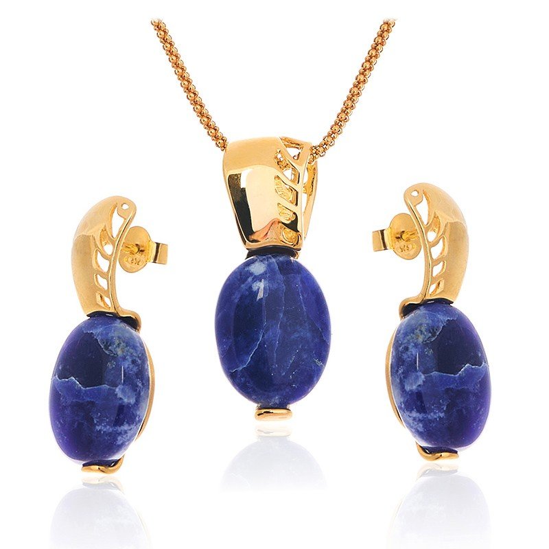 ankabizuteria.pl Komplet srebrny pozłacany z chalcedonitem