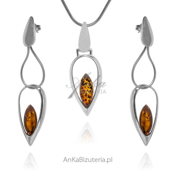 ankabizuteria.pl Elegancki komplet biżuterii srebrnej z bursztynem