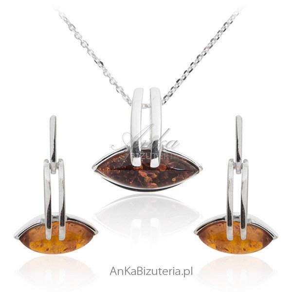 ankabizuteria.pl Oryginalny komplet srebrny z bursztynem
