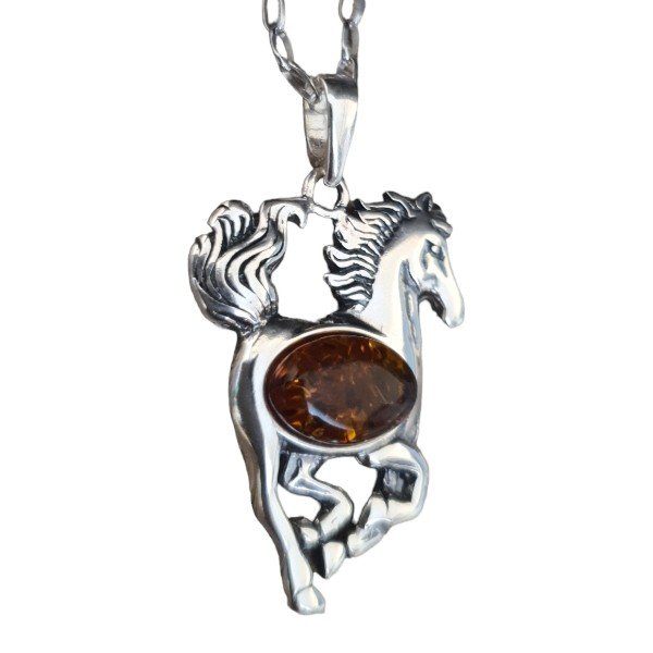ankabizuteria.pl Biżuteria srebrna - Zawieszka srebrna KOŃ z burszty
