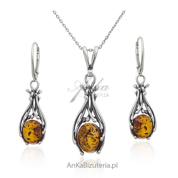 ankabizuteria.pl Komplet biżuteria srebrna z bursztynem
