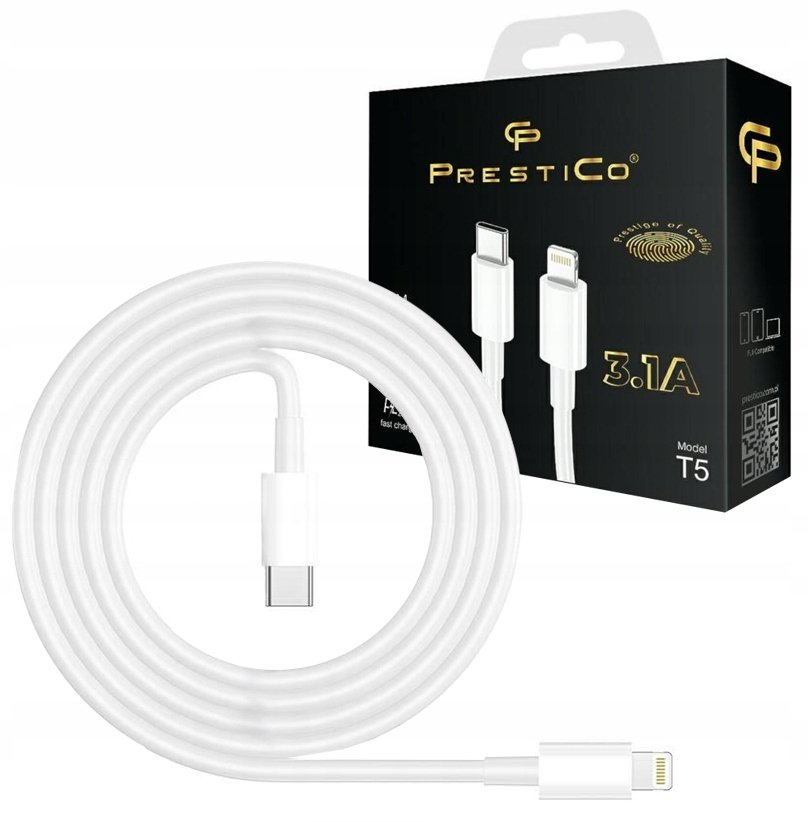 Kabel Usb Typ C Pd Lightning Iphone Szybkie Ładowanie 3,1A T5 1M Prestico